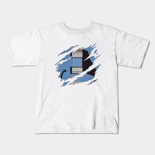 Ripped Electric Guitar Semi-Hollow Blue Color Kids T-Shirt